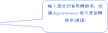 輸入固定的貨幣轉換率，或讓Bigcommerce每天更新轉換率(建議)
                            