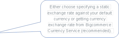 Either choose specifying a static exchange rate against your default currency or getting currency exchange rate from Bigcommerce Currency Service (recommended). 